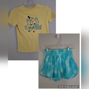 Outfit Zella Blue & White Athletic Shorts & Cat And Jack Graphic Tee. Fits 8-12
